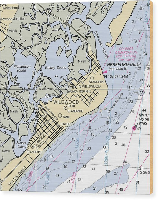 Wildwood-New Jersey Nautical Chart Wood Print