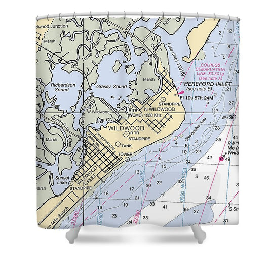 Wildwood New Jersey Nautical Chart Shower Curtain