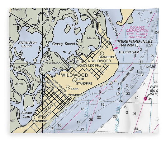 Wildwood New Jersey Nautical Chart Blanket