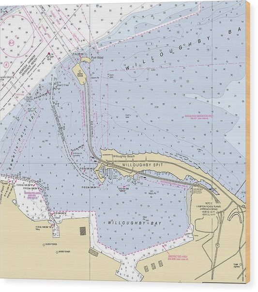 Willoughby Bay-Virginia Nautical Chart Wood Print