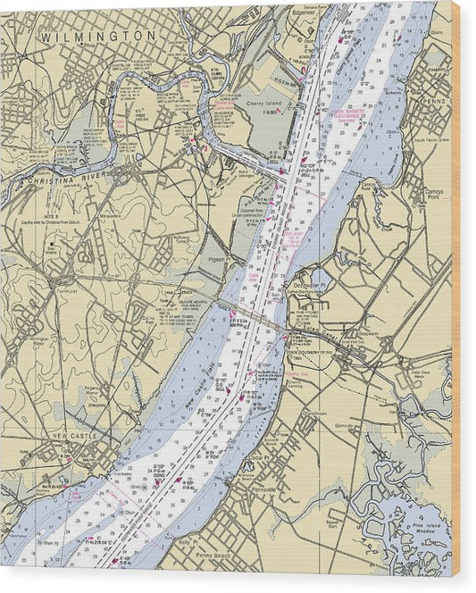 Wilmington-Delaware Nautical Chart Wood Print