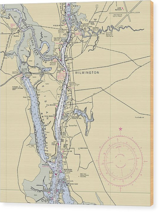 Wilmington-North Carolina Nautical Chart Wood Print