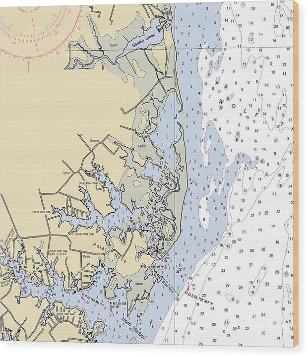 Winter Harbor-Virginia Nautical Chart Wood Print