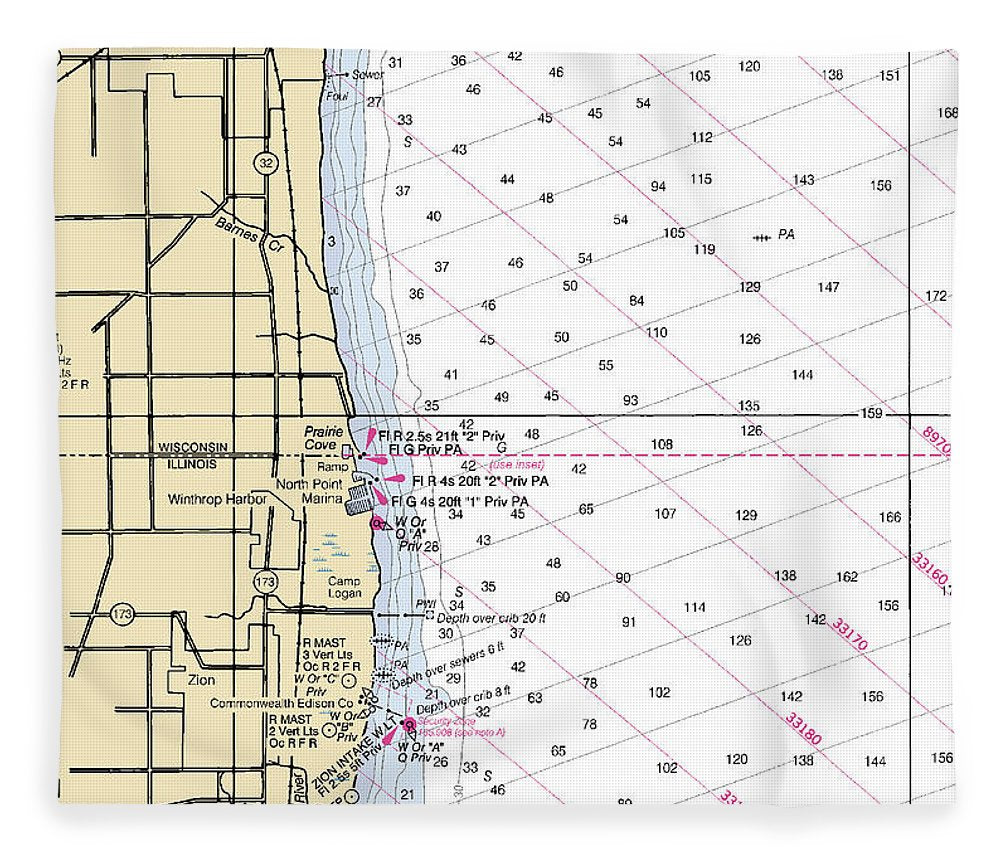 Winthrop Harbor Lake Michigan Nautical Chart Blanket
