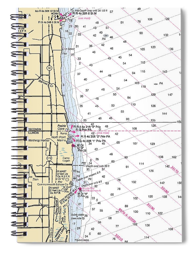 Winthrop Harbor Lake Michigan Nautical Chart Spiral Notebook