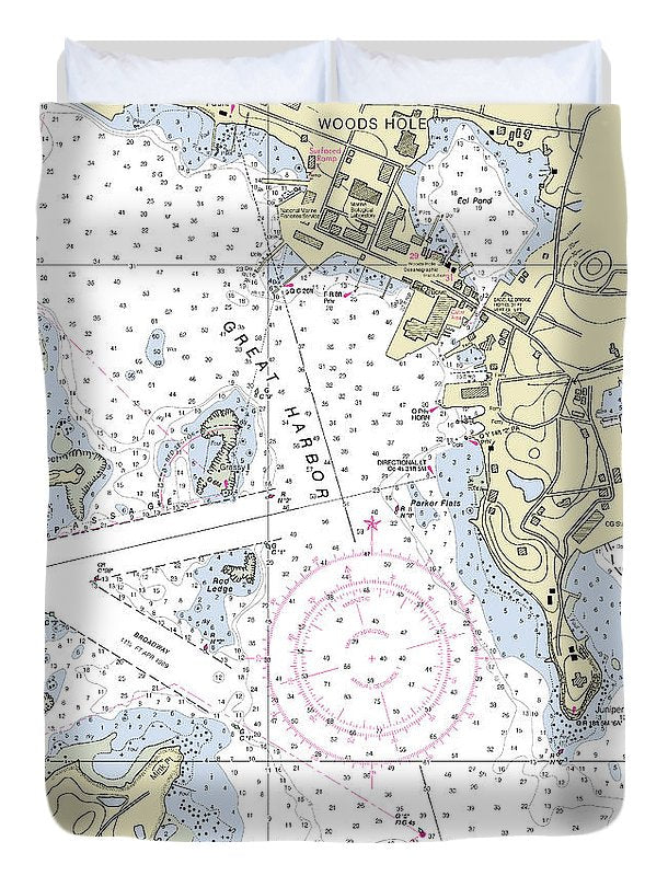 Woods Hole Massachusetts Nautical Chart - Duvet Cover