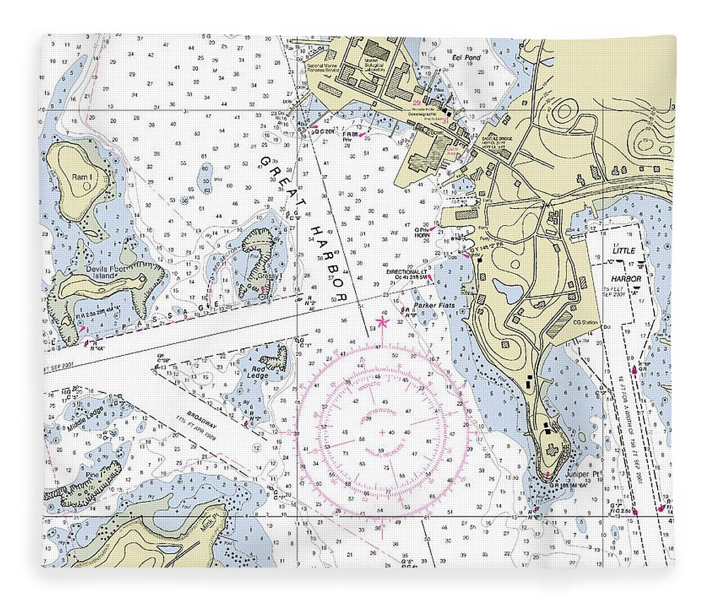 Woods Hole Massachusetts Nautical Chart Blanket
