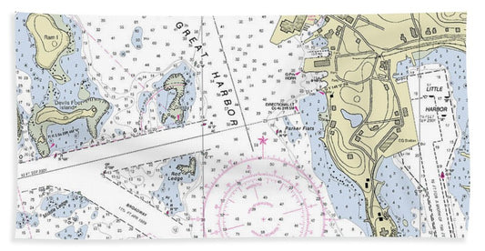 Woods Hole Massachusetts Nautical Chart - Bath Towel