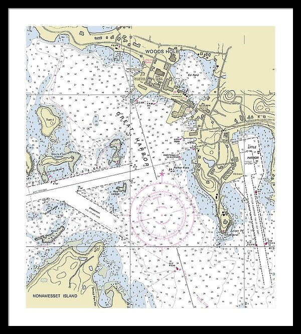 Woods Hole Massachusetts Nautical Chart - Framed Print