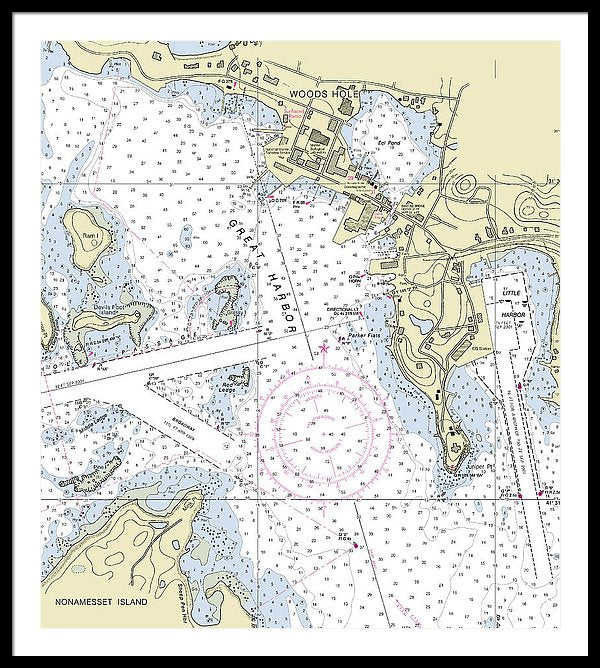Woods Hole Massachusetts Nautical Chart - Framed Print
