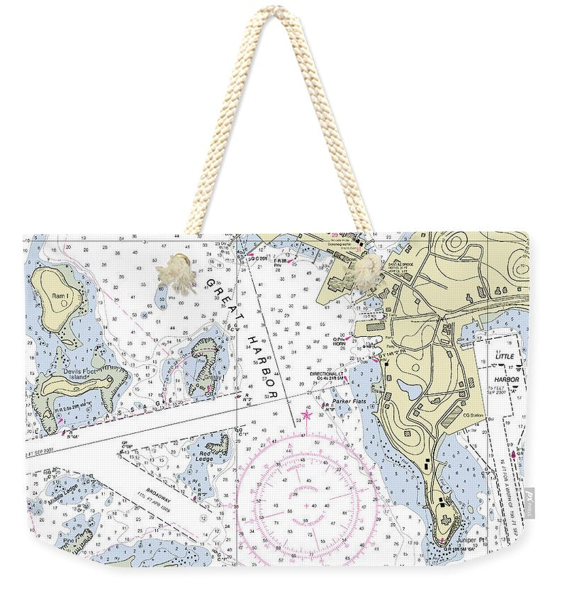 Woods Hole Massachusetts Nautical Chart - Weekender Tote Bag