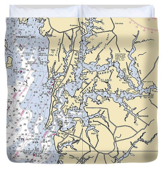 Wye River Maryland Nautical Chart Duvet Cover