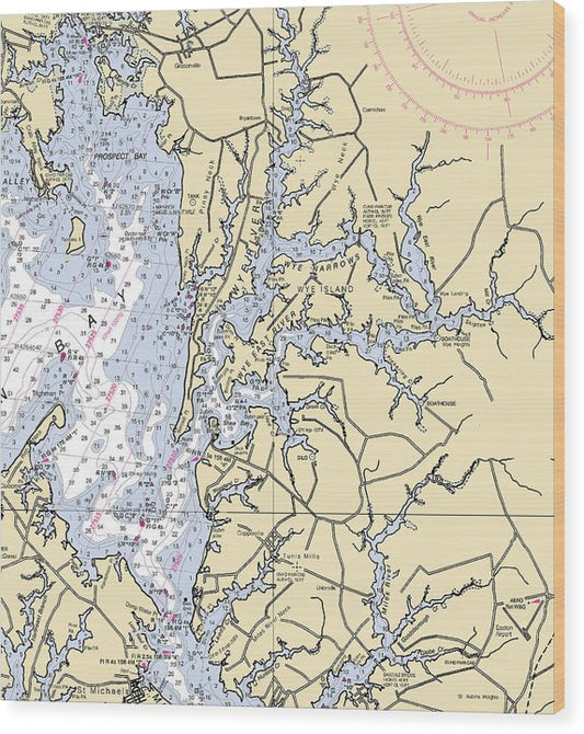 Wye River-Maryland Nautical Chart Wood Print