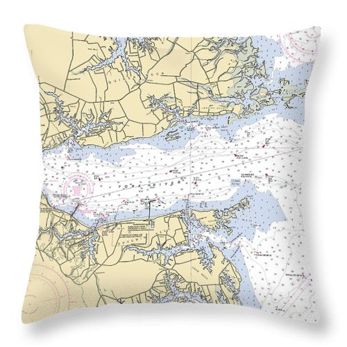 York River With Guinea And Goodwin Necks-virginia Nautical Chart - Throw Pillow