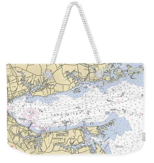 York River With Guinea And Goodwin Necks-virginia Nautical Chart - Weekender Tote Bag