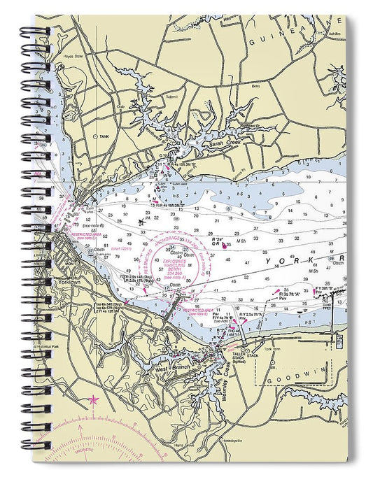 Yorktown Virginia Nautical Chart Spiral Notebook