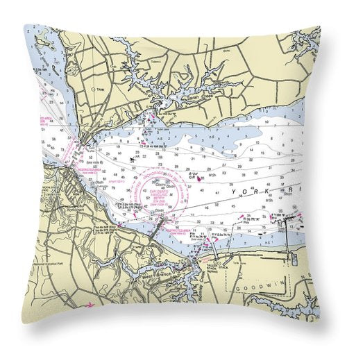 Yorktown Virginia Nautical Chart - Throw Pillow